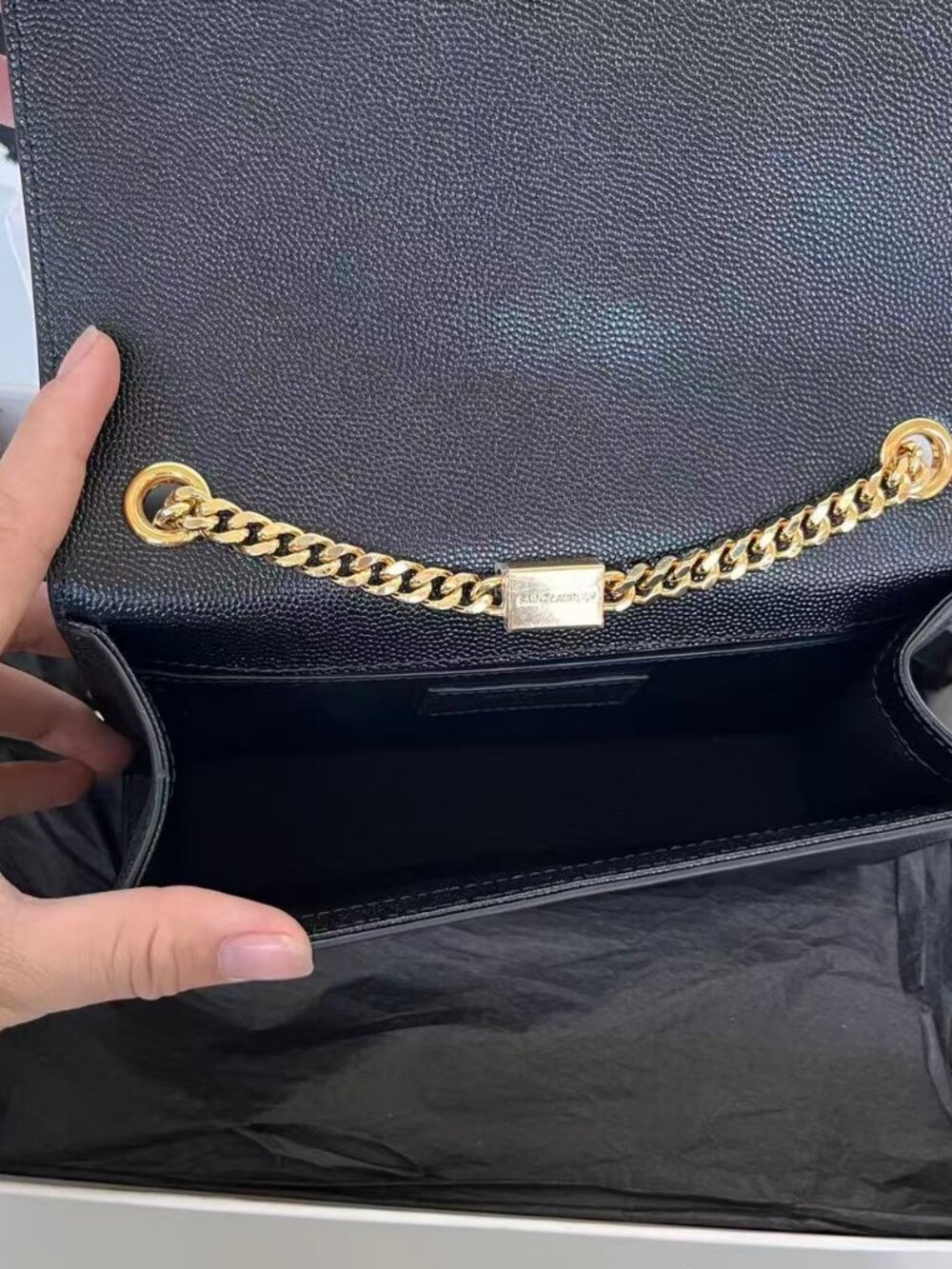 Saint Laurent Black Leather Crossbody with Gold YSL Chain - Picture 7 of 9